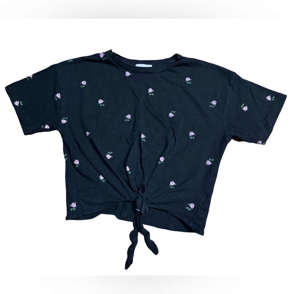 Urban Nation Rose Tie Front Tee Shirt